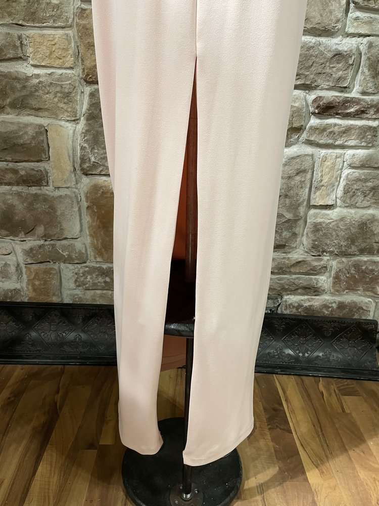 B Darlin Pink Plunging Neck Front Slit Gown