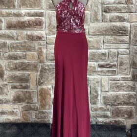 ALYCE Paris Burgundy Beaded Halter Two Piece Gown, Size 12