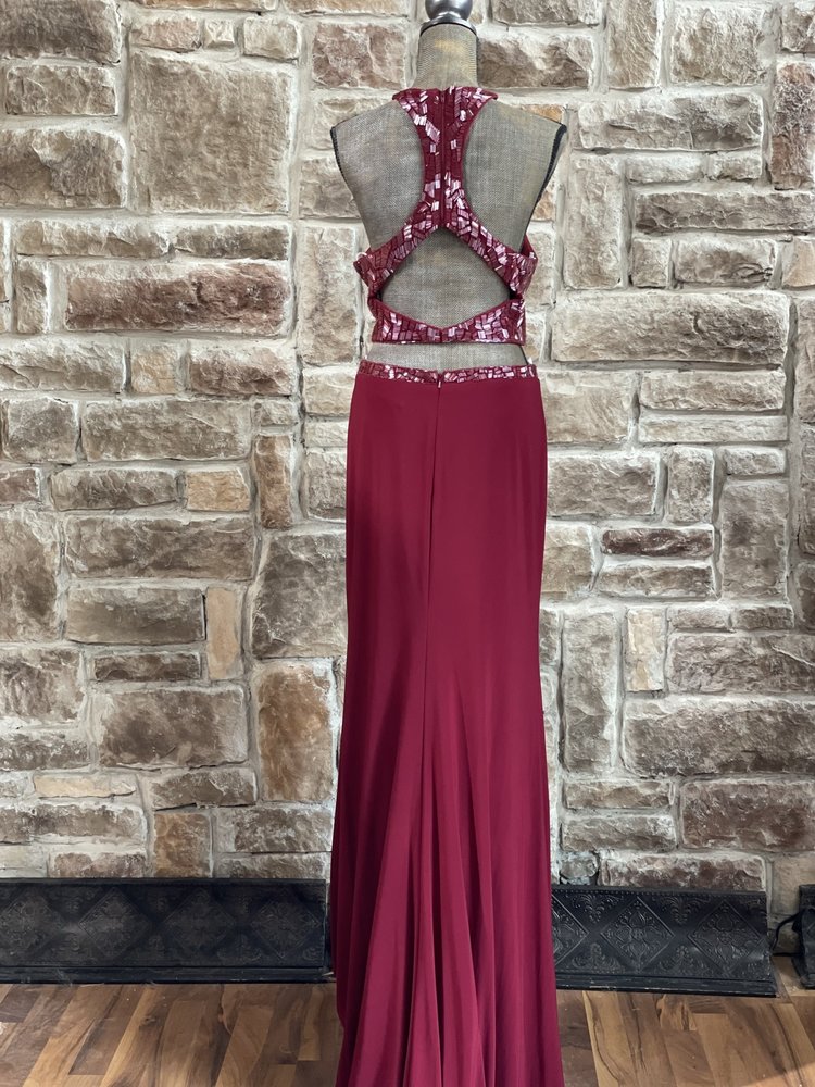 ALYCE Paris Burgundy Beaded Halter Two Piece Gown, Size 12