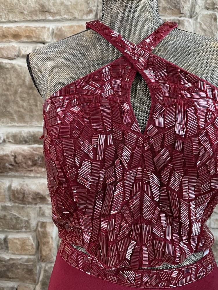 ALYCE Paris Burgundy Beaded Halter Two Piece Gown, Size 12