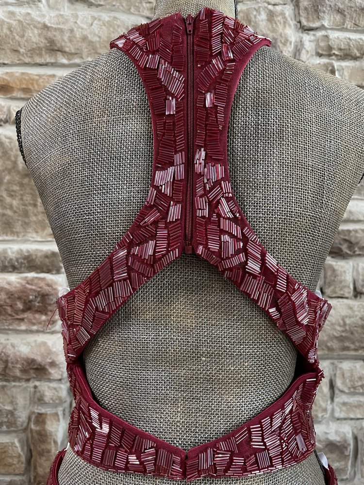 ALYCE Paris Burgundy Beaded Halter Two Piece Gown, Size 12