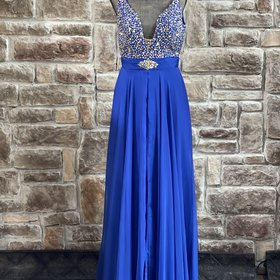 Mac Duggal Royal Blue Embellished Mesh Insert Gown, Size 12