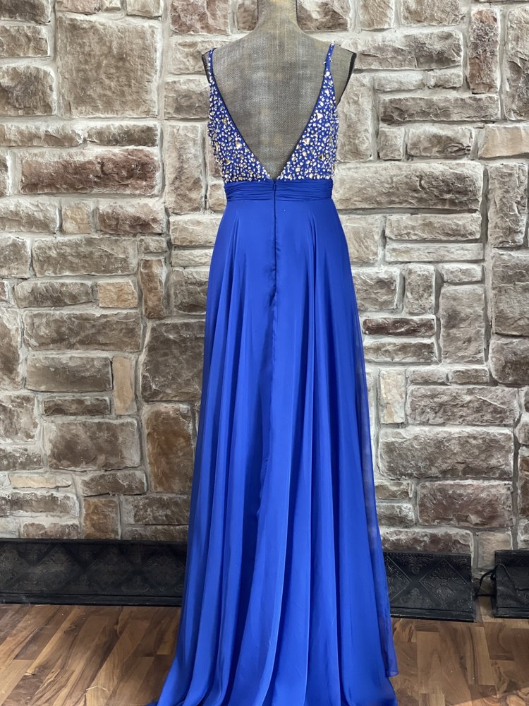 Mac Duggal Royal Blue Embellished Mesh Insert Gown, Size 12