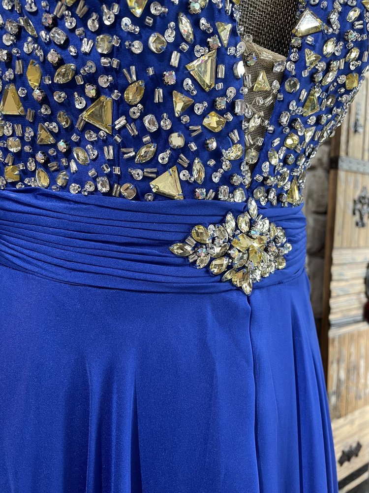 Mac Duggal Royal Blue Embellished Mesh Insert Gown, Size 12