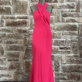 JS Collection Hot Pink Twist Halter Gown, Size 4