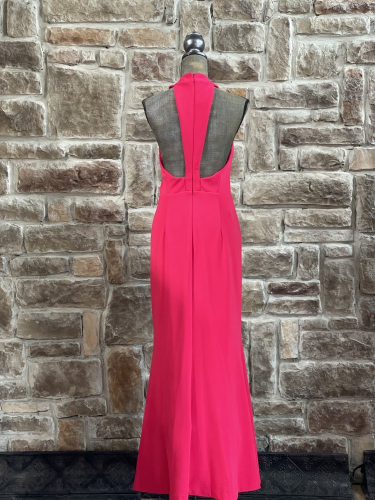 JS Collection Hot Pink Twist Halter Gown, Size 4