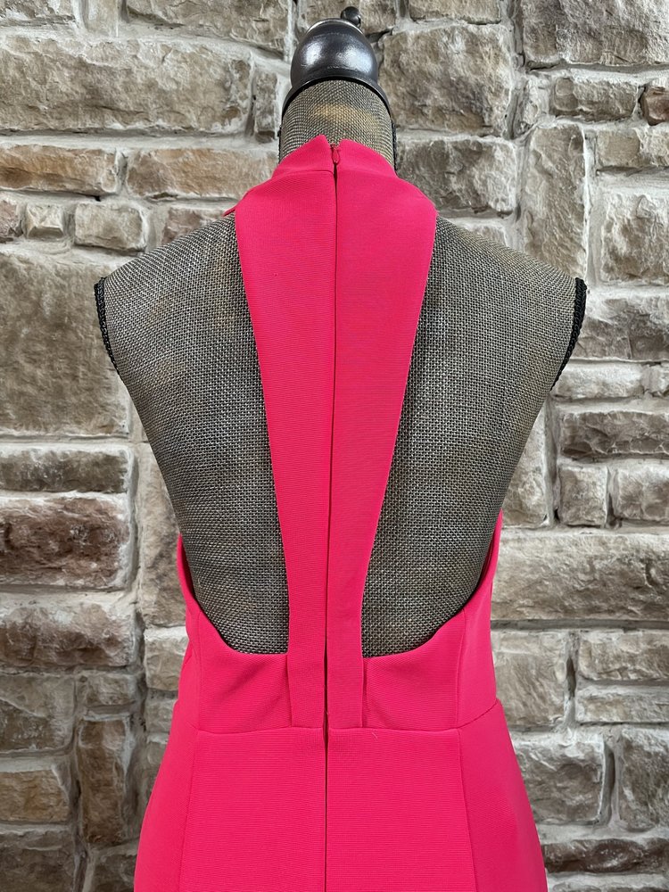 JS Collection Hot Pink Twist Halter Gown, Size 4