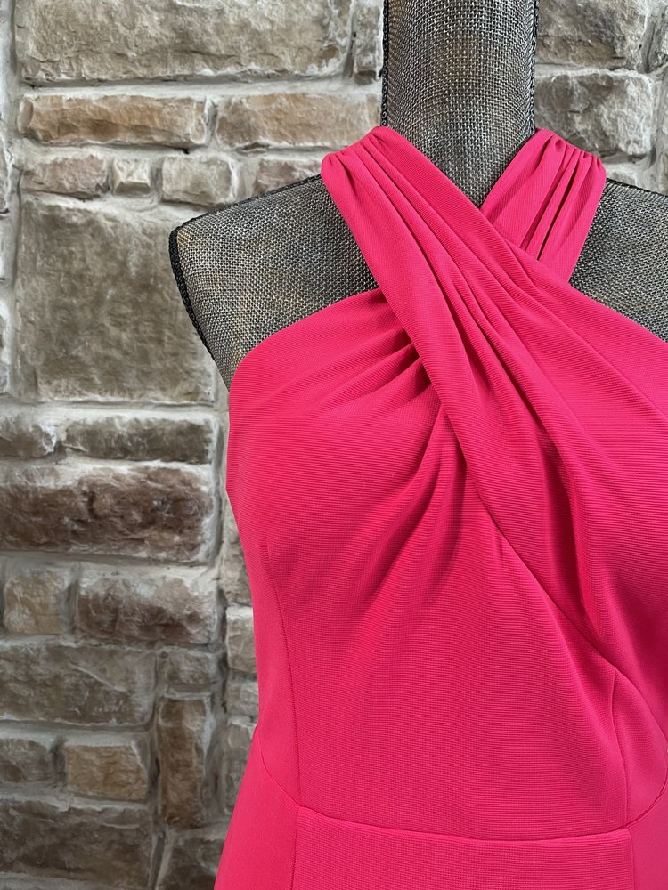 JS Collection Hot Pink Twist Halter Gown, Size 4