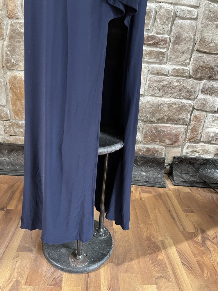 Blondie Nites Navy One-Shoulder Ruffle Slit Gown