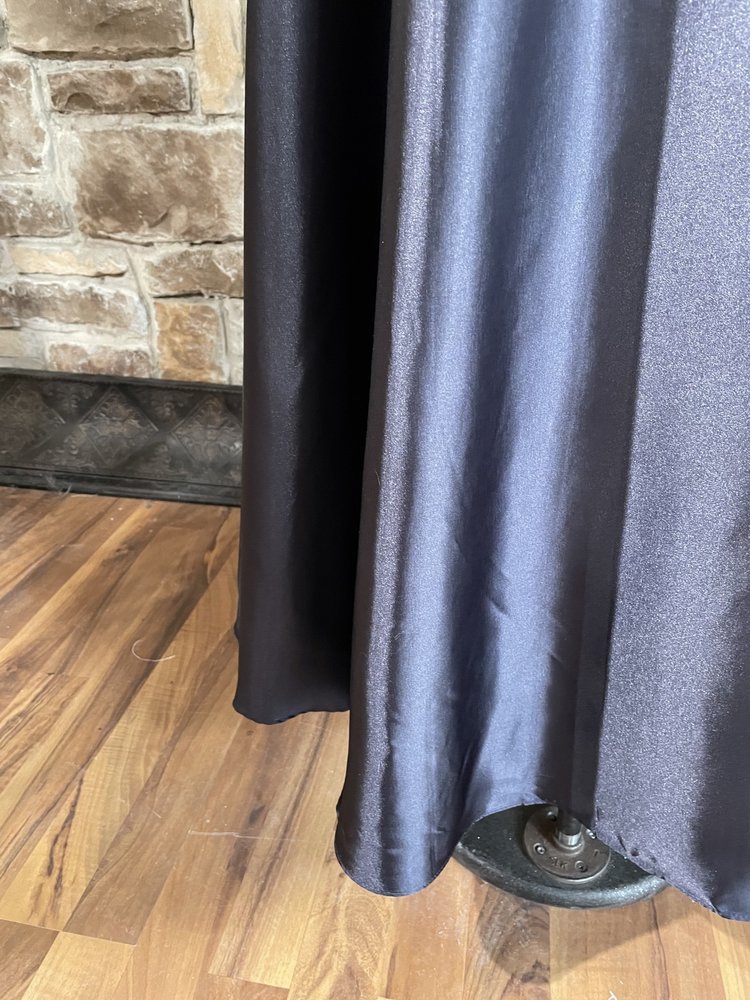 Crystal Doll Navy Satin Two Piece Gown w/ Pockets