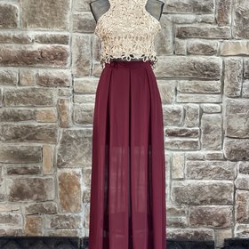 B Darlin Gold and Maroon Two Piece Gown, Size 1/2
