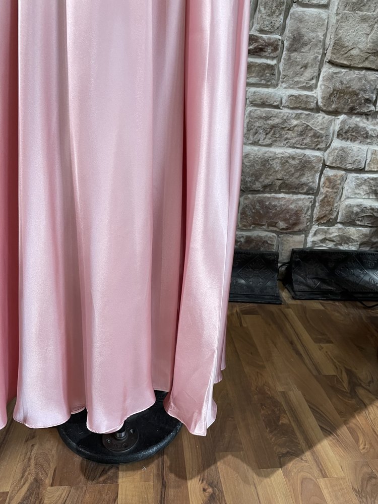 Blondie Nites PInk Satin Halter Strappy Back Gown w/ Pockets