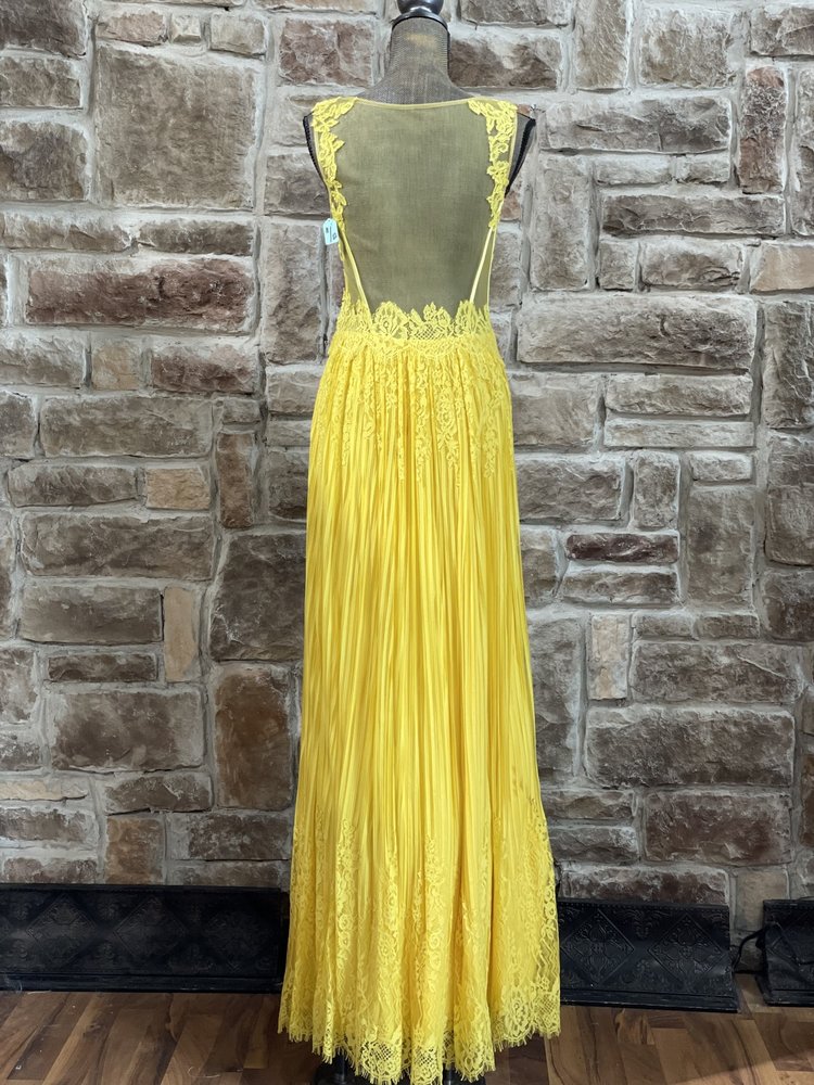 Jovani Yellow Lace  Corset  Mesh Boho Gown, Size 11/12