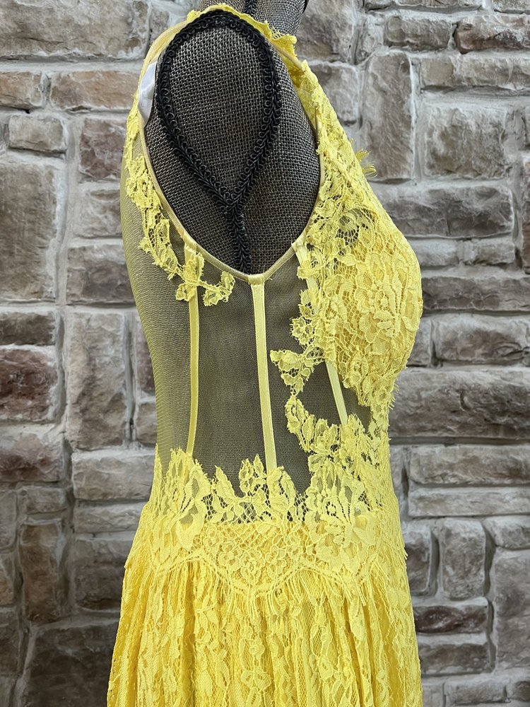 Jovani Yellow Lace  Corset  Mesh Boho Gown, Size 11/12