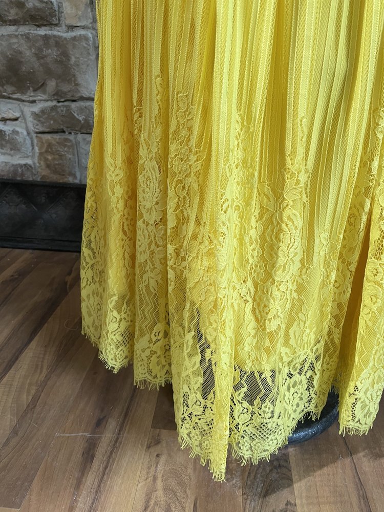 Jovani Yellow Lace  Corset  Mesh Boho Gown, Size 11/12
