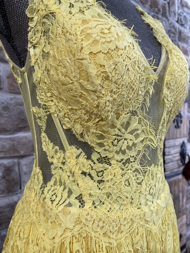 Jovani Yellow Lace  Corset  Mesh Boho Gown, Size 11/12