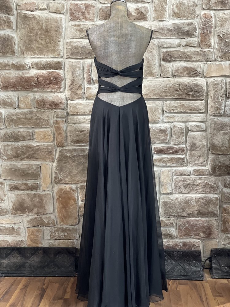 La Femme Black and Gold Wrap Strapless Gown, Size 10