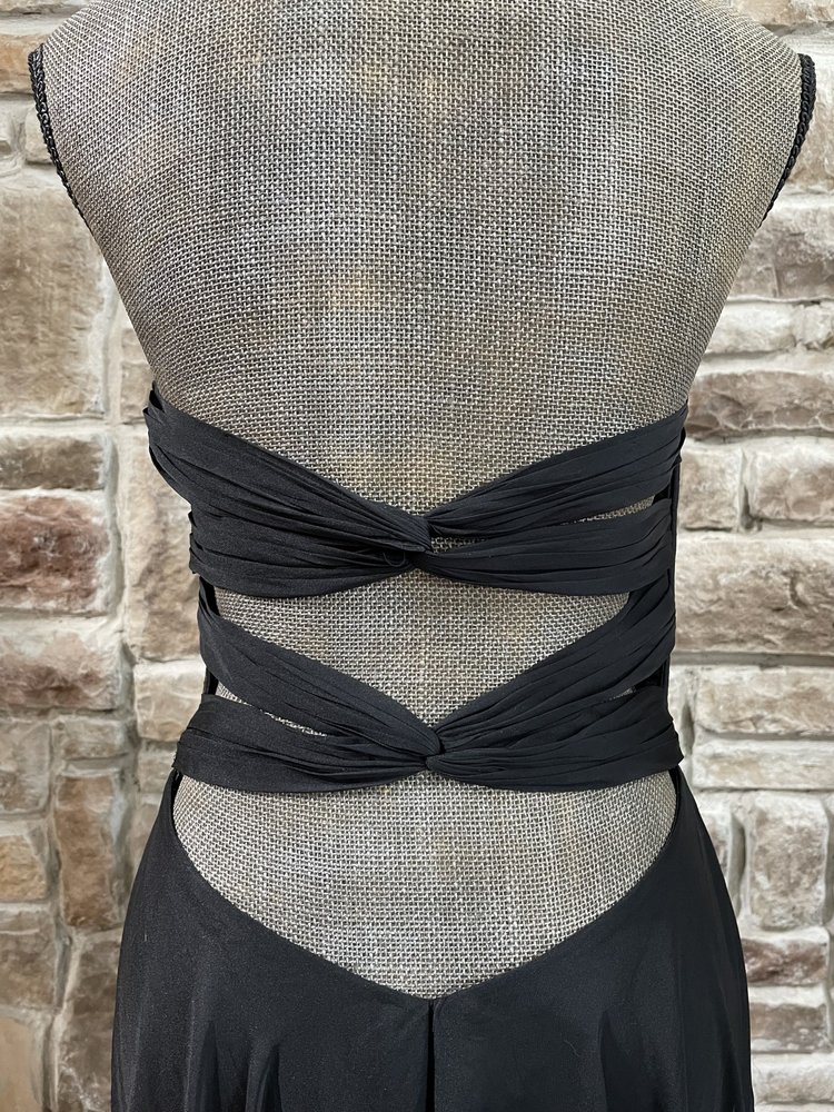 La Femme Black and Gold Wrap Strapless Gown, Size 10