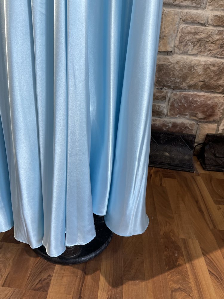 Blondie Nites Blue Satin Rhinestone Waist Gown w/ Pockets, Size 5/6