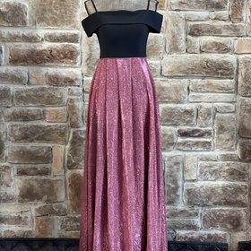 Morgan & Co. Black and Pink Glitter Skirt Gown w/ Pockets, Size 3/4