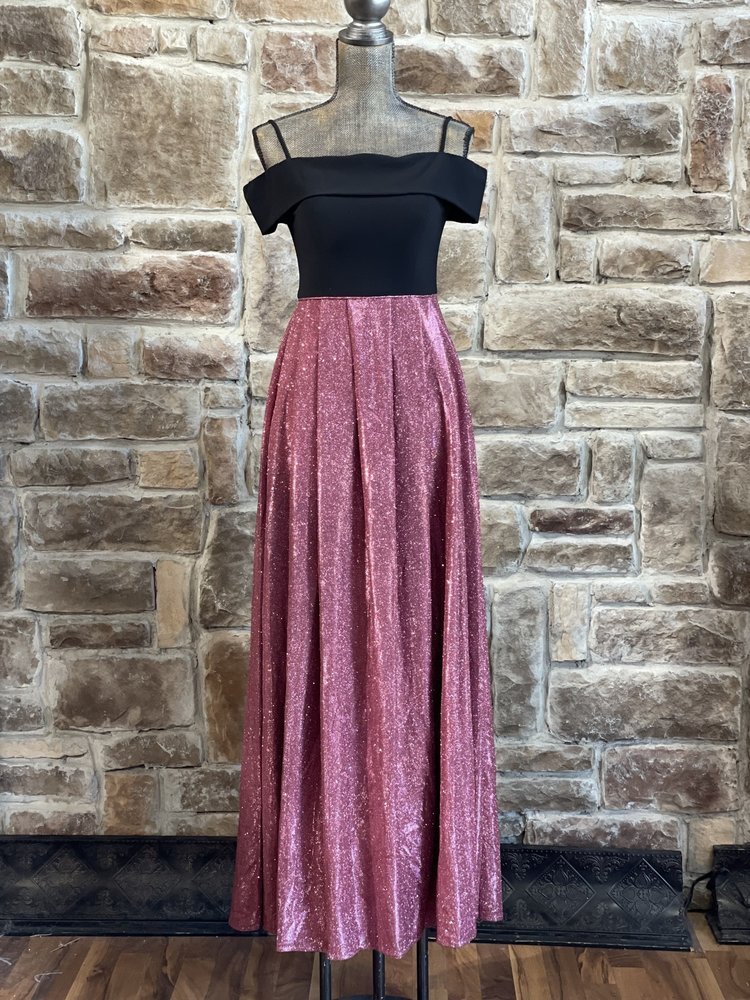 Morgan & Co. Black and Pink Glitter Skirt Gown w/ Pockets, Size 3/4