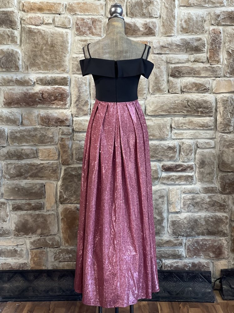 Morgan & Co. Black and Pink Glitter Skirt Gown w/ Pockets, Size 3/4