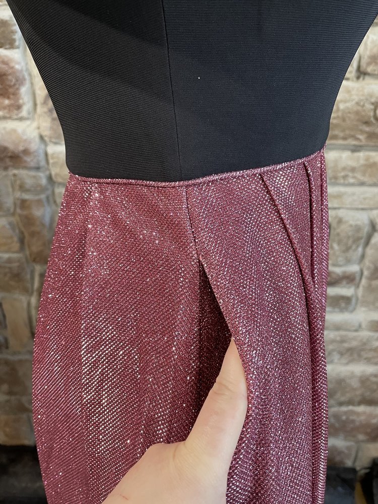 Morgan & Co. Black and Pink Glitter Skirt Gown w/ Pockets, Size 3/4