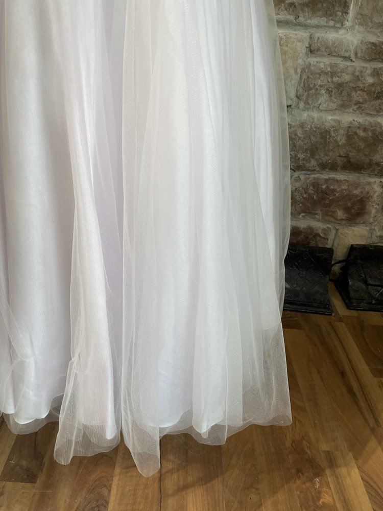 BLUSH White and Lilac Pearl Embellished Mermaid Gown, Size 16