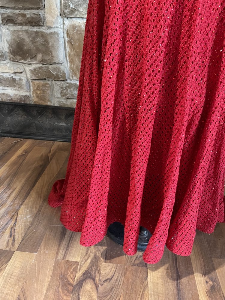 ALYCE Paris Red Rhinestone Halter Gown w/ Full Train, Size 6