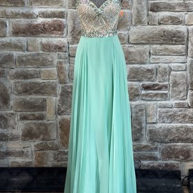 Sherri Hill Green Embellished Bodice Chiffon Gown, Size 0
