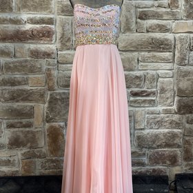 Mori Lee Pink Embellished Bodice Chiffon Gown, Size 17/18