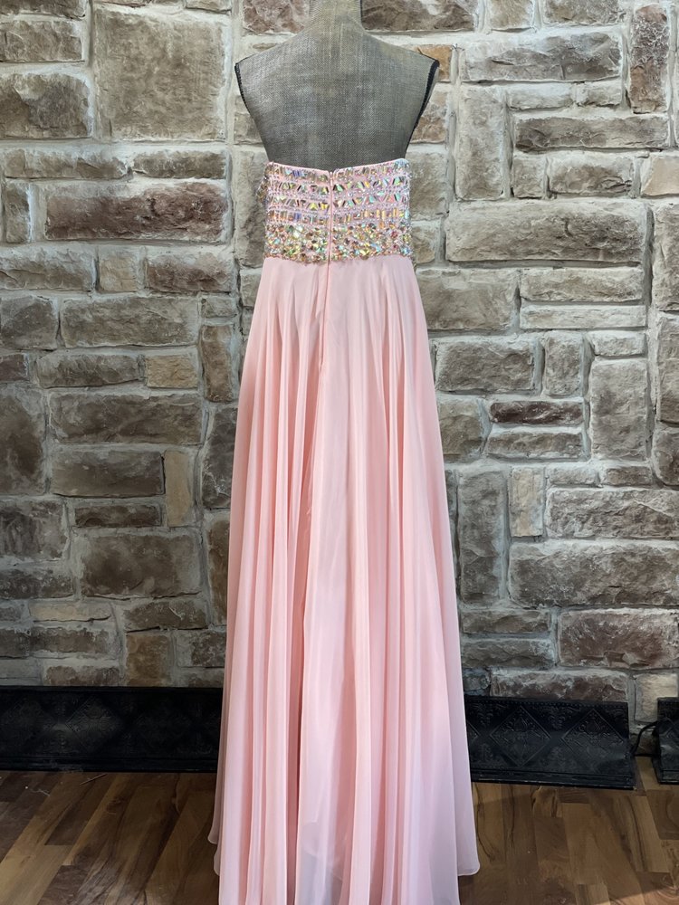 Mori Lee Pink Embellished Bodice Chiffon Gown, Size 17/18