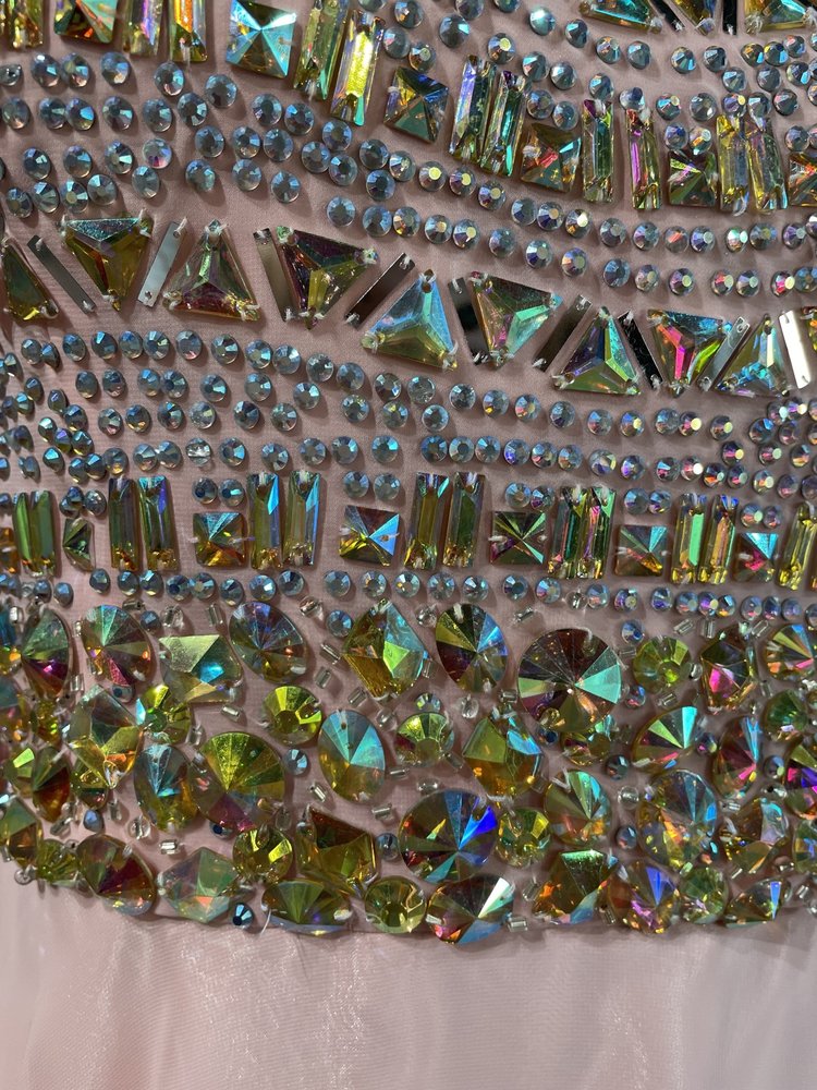 Mori Lee Pink Embellished Bodice Chiffon Gown, Size 17/18