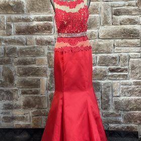 Sherri Hill Red Lace Mesh Embellished Trumpet Gown, SIze 9/10