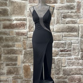 Emerald Sundae Black Rhinestone Mesh Gown