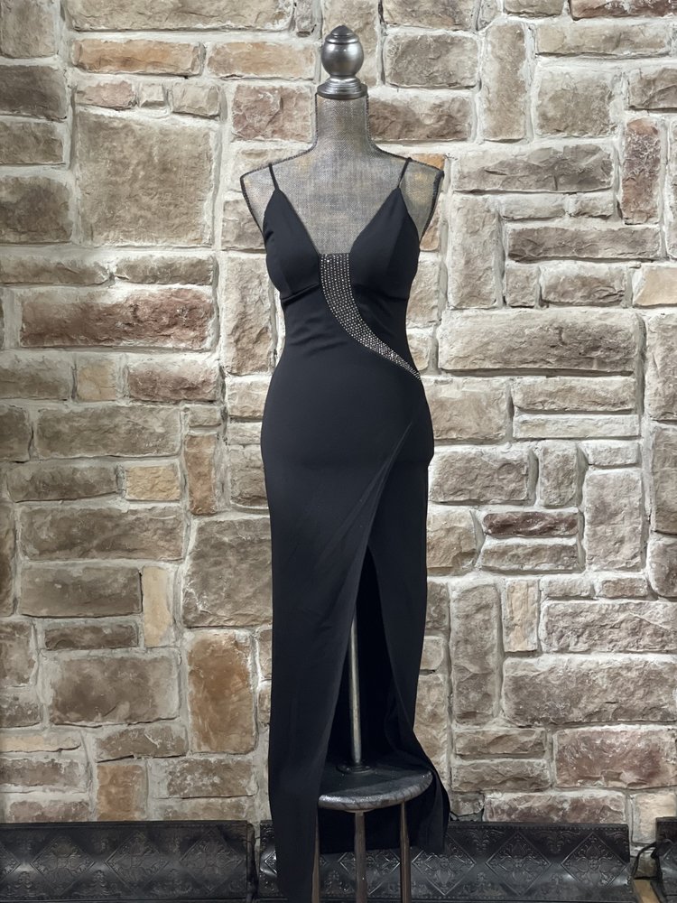 Emerald Sundae Black Rhinestone Mesh Gown