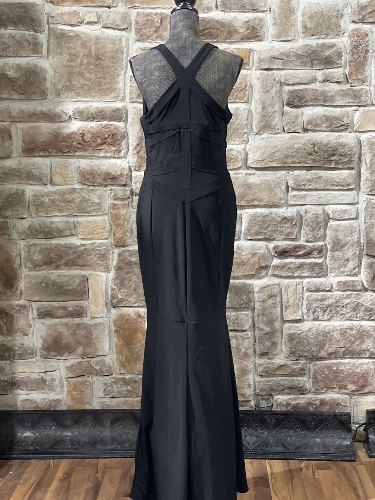 Emerald Sundae Black Mesh Cutout Gown