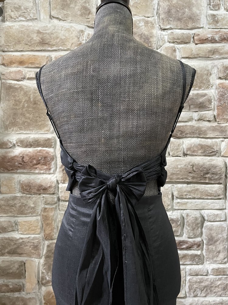 B Darlin Black Tie Back Taffeta Gown