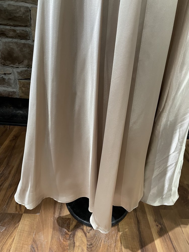 Blondie Nites Black and Gold Satin Gown w/ Pockets, Size 3/4