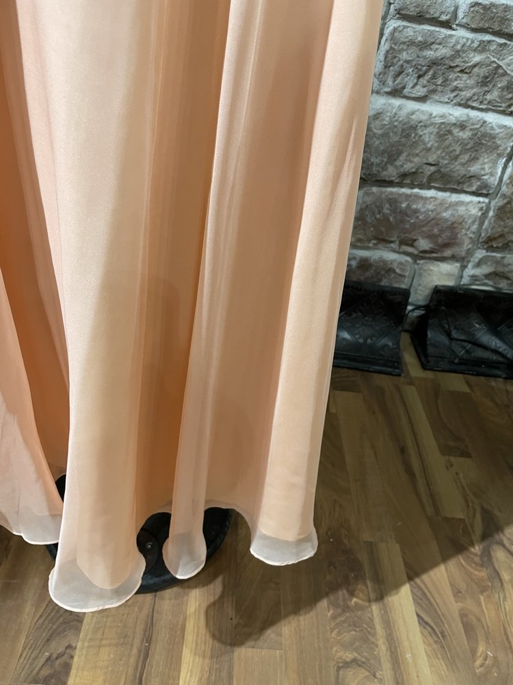 Splash Pastel Orange Rhinestone Net Halter Gown, Size 4