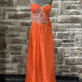 FAME Orange Silver Beaded Chiffon Gown, Size 14