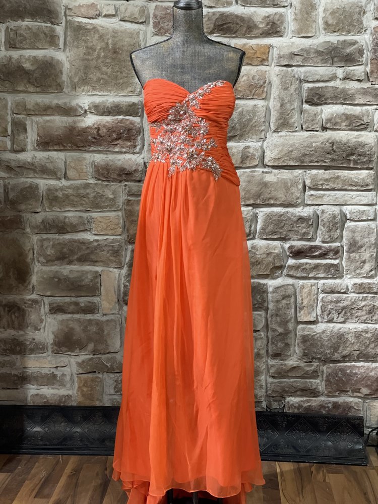 FAME Orange Silver Beaded Chiffon Gown, Size 14