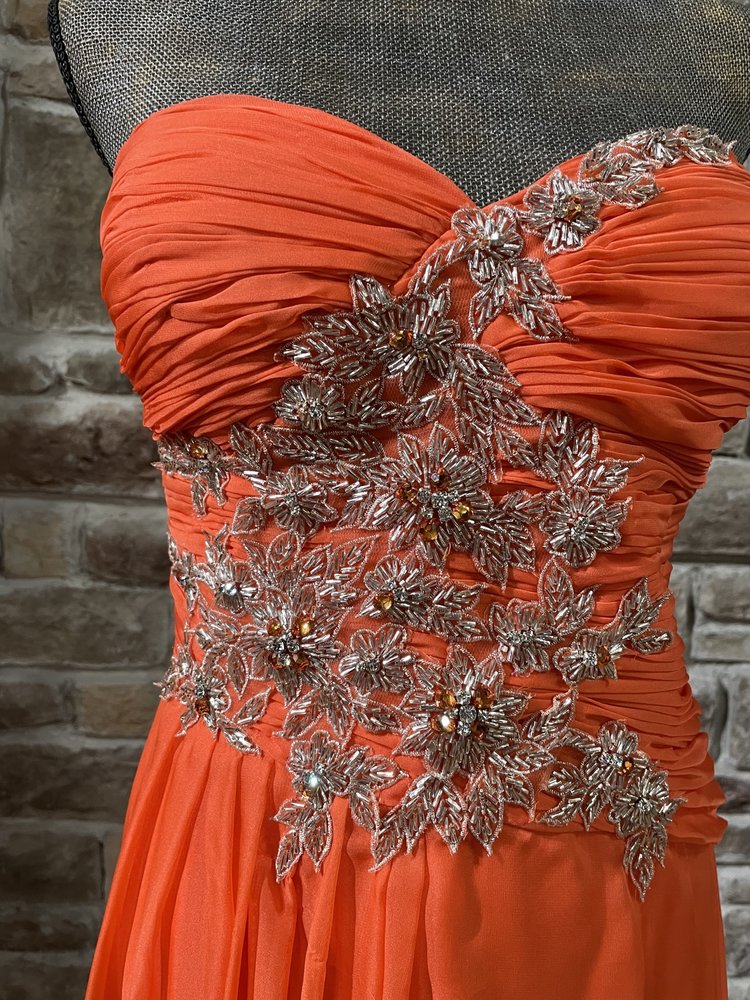 FAME Orange Silver Beaded Chiffon Gown, Size 14