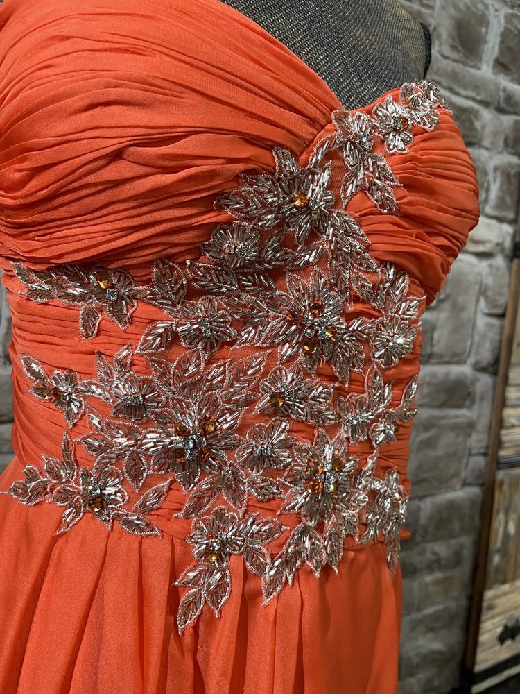 FAME Orange Silver Beaded Chiffon Gown, Size 14