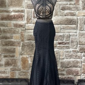 ALYCE Paris Black and Nude Lace Two-Piece Halter Gown, Size 4