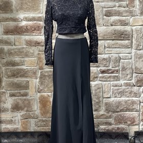 B Darlin Black Sequin  Lace Open Back Two-Piece Gown, Size 13/14