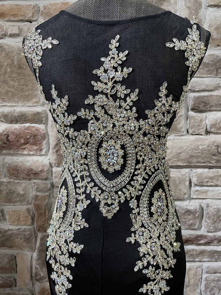 Romance Couture by A.Kaheel Black and Gold Mesh Embroidered Full Train Gown, Size 4