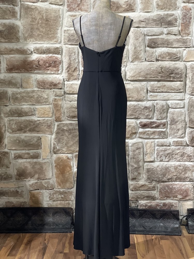 Blondie Nites Black Silver Embroidered Side Slit Gown