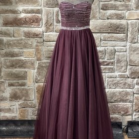 City Studio Maroon Rhinestone Embellished Tulle Gown, Size 7/8