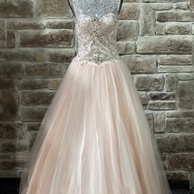 Mac Duggal Pink High Neck Mesh Embroidered Ball Gown, Size 10